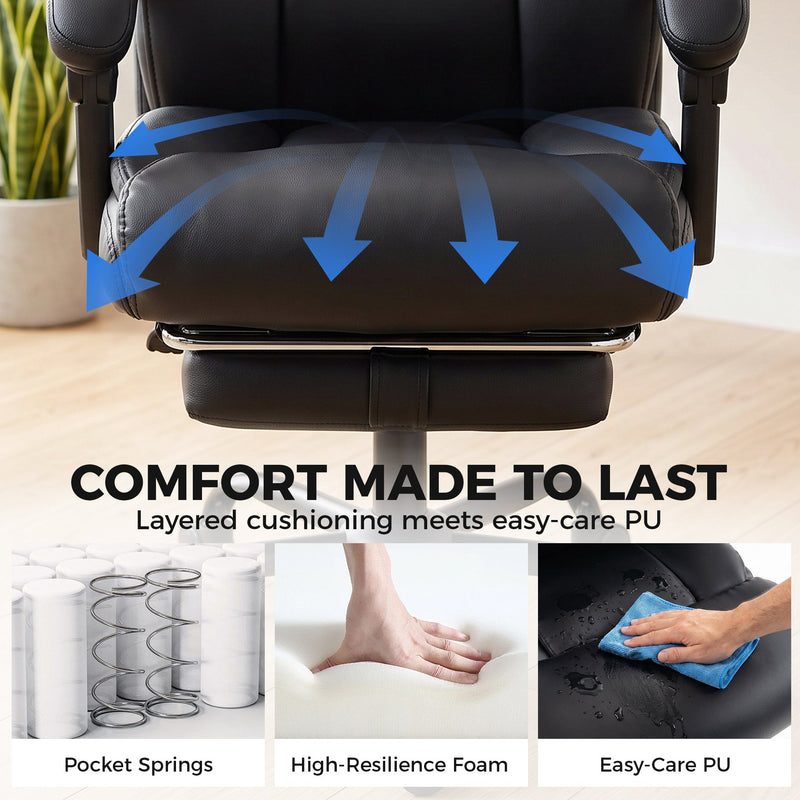 Seat cushion close-up with pocket spring, high-resilience foam and easy-care PU layer panels