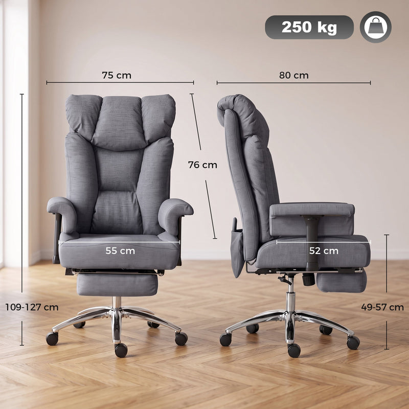 Dimensions diagram of the massage office chair showing 75 cm width, 80 cm depth and 109-127 cm height
