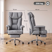 Dimensions diagram for the grey big and tall massage office chair showing width, depth, seat size and height range