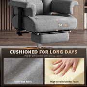 Close-up of the grey chair 14 cm seat cushion with linen-look fabric and high-density molded foam swatches