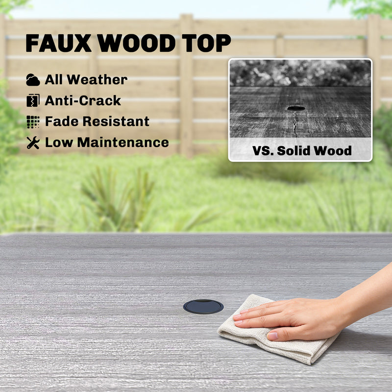 Garden Dining Table for 4 with Parasol Hole Weather Resistant Wood Effect Top Light Grey