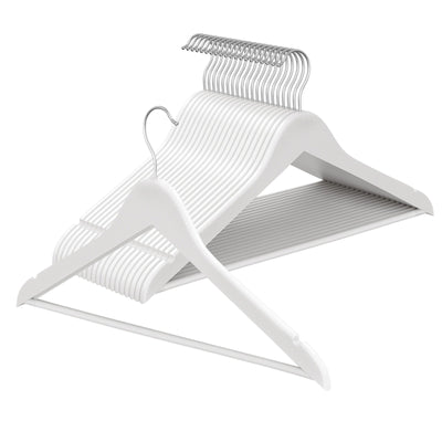 Set of 20 birch wood coat hangers in cloud white, stacked view