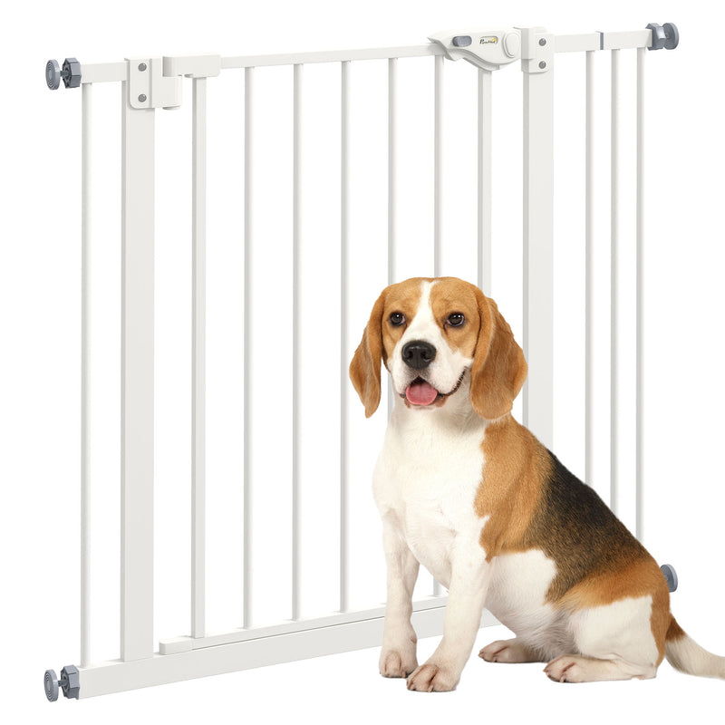 Adjustable Metal Dog Safety Gate 74 to 87cm Wide for Doorways and Stairs White