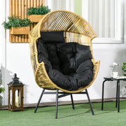 Rattan Egg Chair Sand and Black with Cushioned Seat for Garden or Balcony Use
