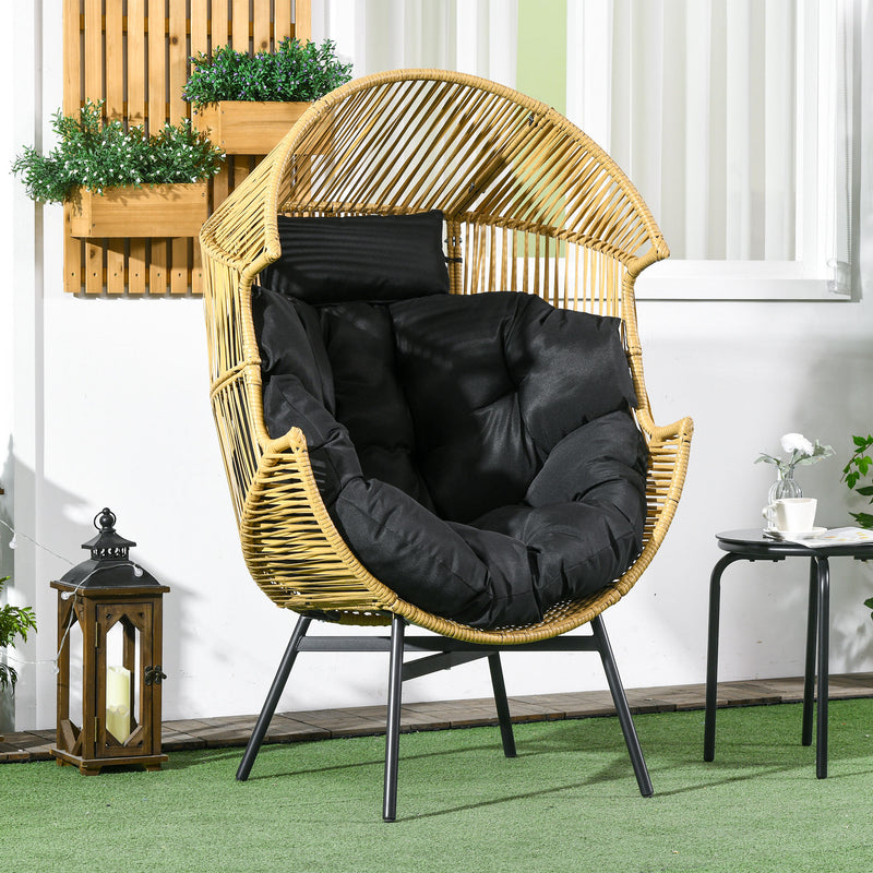 Rattan Egg Chair Sand and Black with Cushioned Seat for Garden or Balcony Use