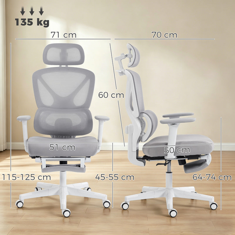 Ergonomic Office Chair with Adjustable Support and Mesh Back for Home Working Grey Homcom