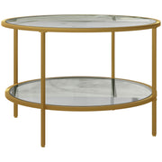 Gold Round Glass Coffee Table with Storage and Steel Frame for Modern Living Room Decor