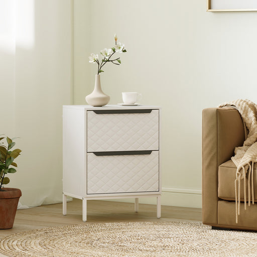 Chest of Drawers with 2 Fabric Drawers and Sturdy Aluminium Handles for Bedroom Storage White