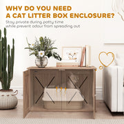 Walnut Brown Cat Litter Box Enclosure with Double Doors and Side Entrance by PawHut