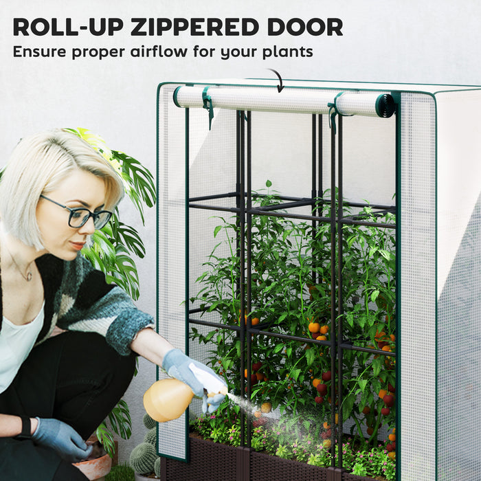 Raised Garden Bed with Trellis Plastic Planter Box with Drainage for Climbing Plants by Outsunny