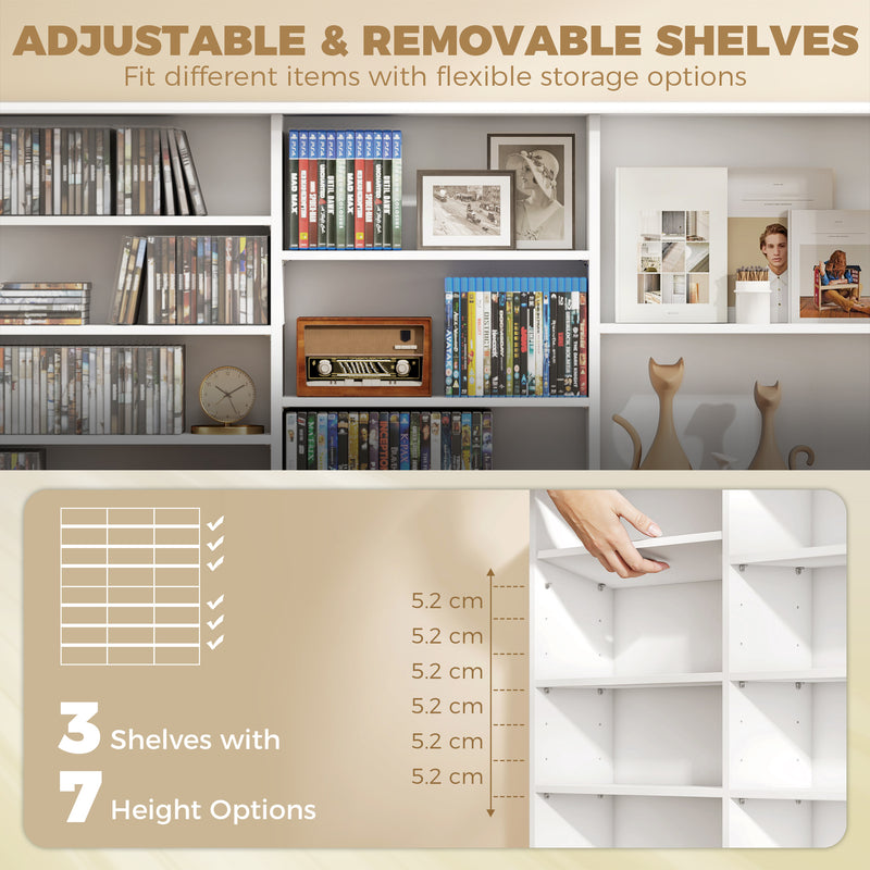 Media Storage Unit with Adjustable Shelves for CDs and DVDs Slim Space Saving