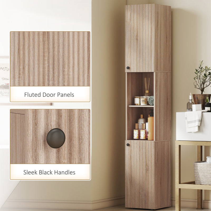 6 Tier Tall Bathroom Storage Cabinet with Shelves for Towels and Toiletries Natural AOSOM