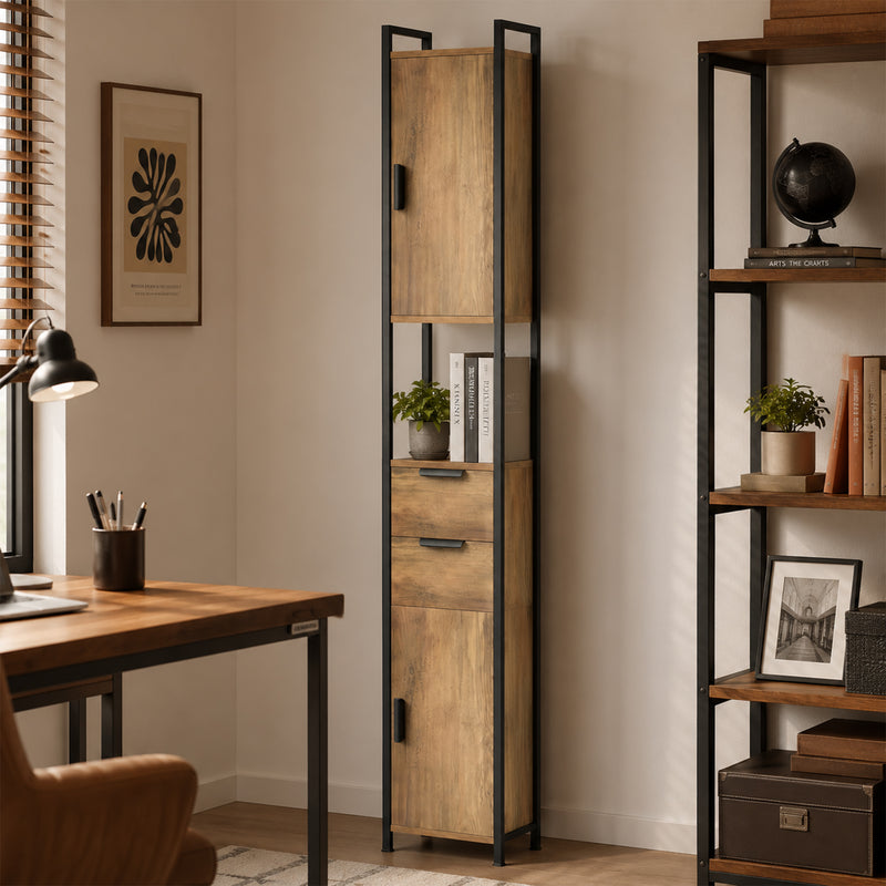 Slim Bathroom Storage Cabinet for Small Spaces with Adjustable Shelves Brown Black