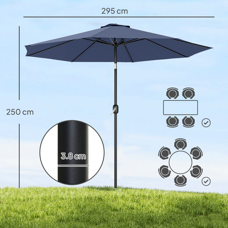3m Garden Parasol with Large Adjustable Canopy for Sun Protection, Navy Blue