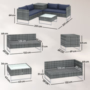 4 Seater Rattan Garden Furniture Set with Storage Box and Coffee Table, Mixed Grey Outsunny
