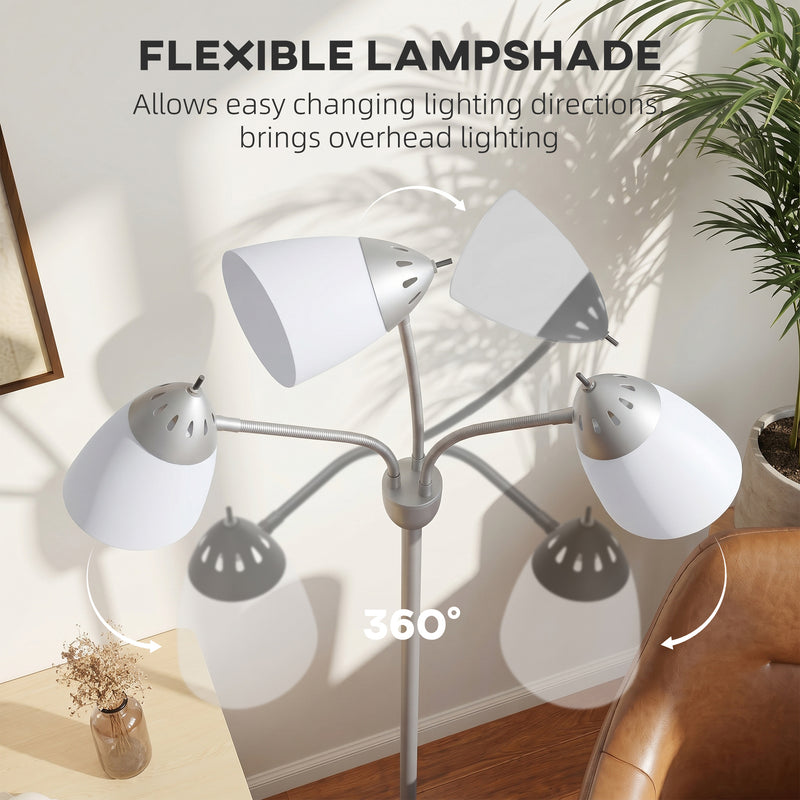 Floor Lamp with 3 Adjustable Shades for Flexible Living Room or Office Lighting Silver Tone