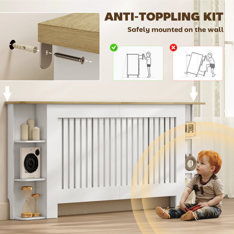 White Extra Large Radiator Cover with Storage Shelves for Living Room or Hallway, 191 x 19 x 83cm