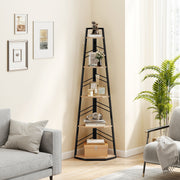 Corner Bookcase with Five Shelves for Space Saving Storage Natural Wood and Black AOSOM