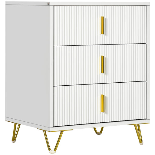 White and Gold Chest of 3 Drawers Elegant Bedroom Storage by HOMCOM