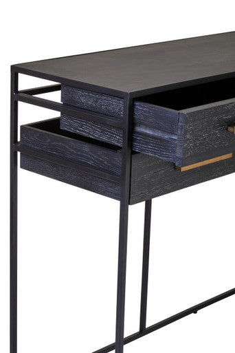 Detail shot of the drawer runner and internal edge of the console table carcass