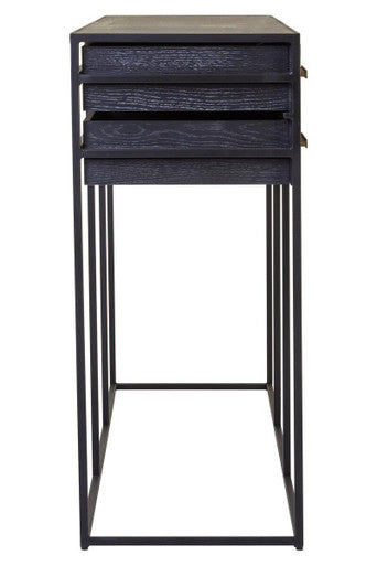 Side profile of the console table showing the 40cm depth and angular iron base