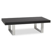 Front view of the 140cm black wood coffee table showing the rectangular top