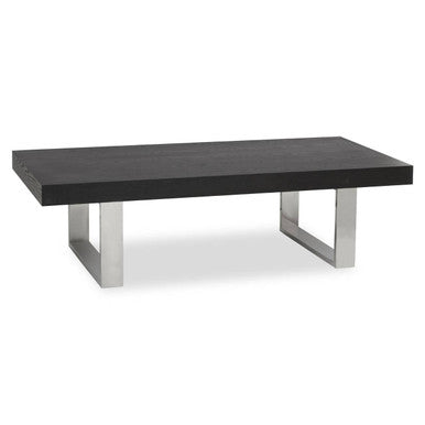 Front view of the 140cm black wood coffee table showing the rectangular top