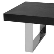 Close-up of the black ash finish over the linear elm wood grain on the coffee table top