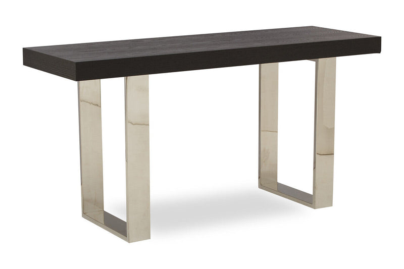 Front view of the 150cm black elm console table showing the wide rectangular top