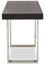 Angled view of the console table showing the U-shaped stainless steel sledge base