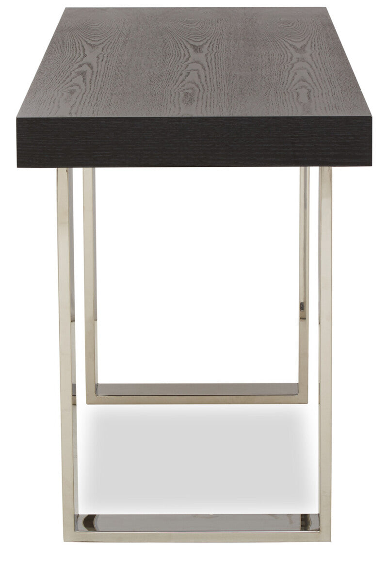 Angled view of the console table showing the U-shaped stainless steel sledge base
