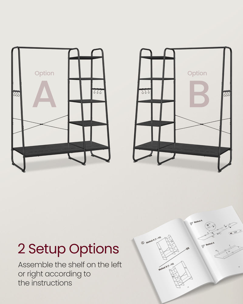 Detail view of the S-shaped side hooks on the clothes rail frame
