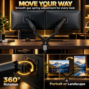 Gas spring arms moving two screens, with close-ups of 360 degree rotation and portrait or landscape mode