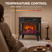 Dimensions diagram showing the electric fireplace at 58 cm wide, 24.5 cm deep and 56.5 cm tall