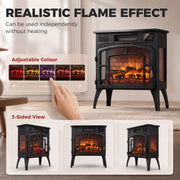 Electric stove fireplace showing adjustable flame colours and a 3-sided view