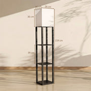 Dimensions diagram showing the floor lamp at 159 cm tall with a 26 cm square shade and 39 cm shelf spacing