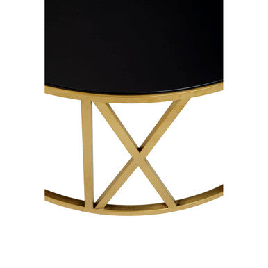 Detail of the brushed gold finish on the coffee table frame