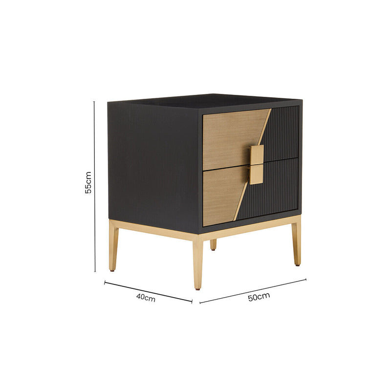 Dimensions diagram for the two drawer side table: 50cm wide, 40cm deep, 55cm high