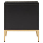 Two drawer side table shown with the drawers open to reveal storage space