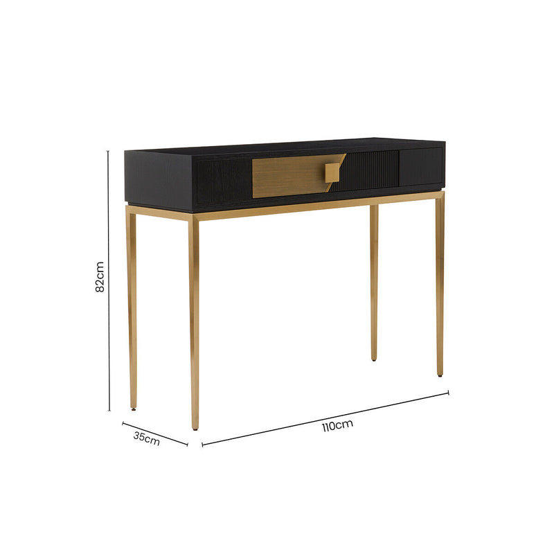 Dimensions diagram for the console table: 110cm wide, 35cm deep, 82cm high