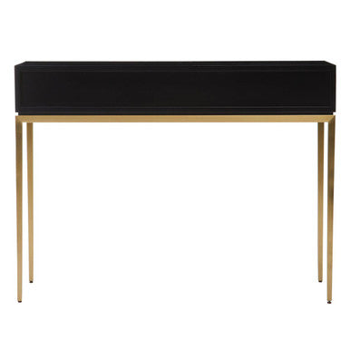 Console table shown with the drawer open to reveal the storage space