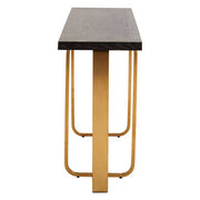 Side profile of the console table showing the 40cm depth and crossed gold steel frame