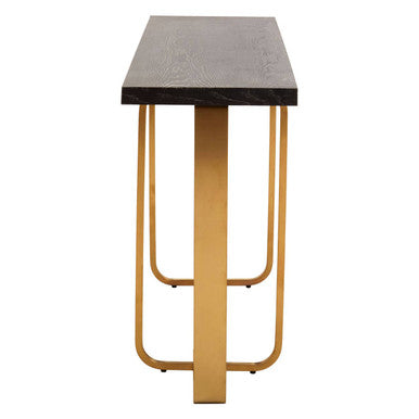 Side profile of the console table showing the 40cm depth and crossed gold steel frame