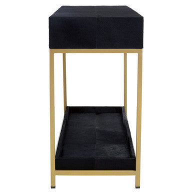 Side profile of the console table showing the 40cm depth and gold underframe