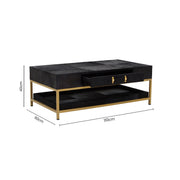 Dimensions diagram for the hair-on-hide coffee table: 110cm wide, 60cm deep, 40cm high