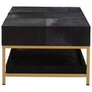 Coffee table with the storage drawer pulled open
