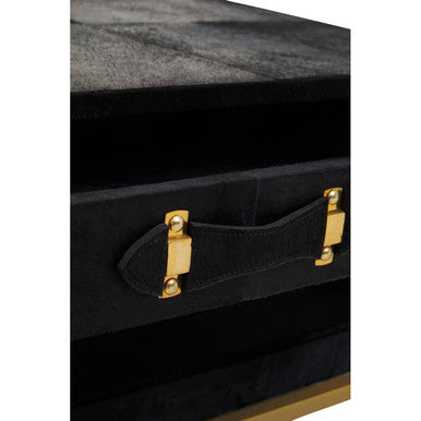 Detail of the hide grain direction and sheen across the table surface