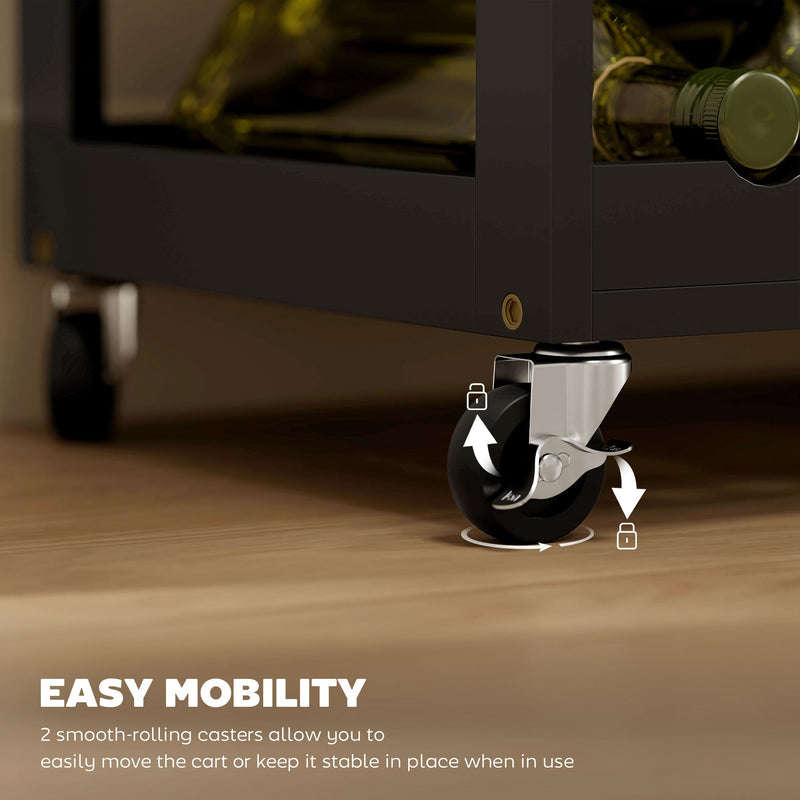 Close-up of a lockable caster wheel with an Easy Mobility callout