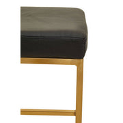 Close-up of gold footrest on black bar stool