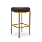 Black leather effect bar stool with gold base, studio shot